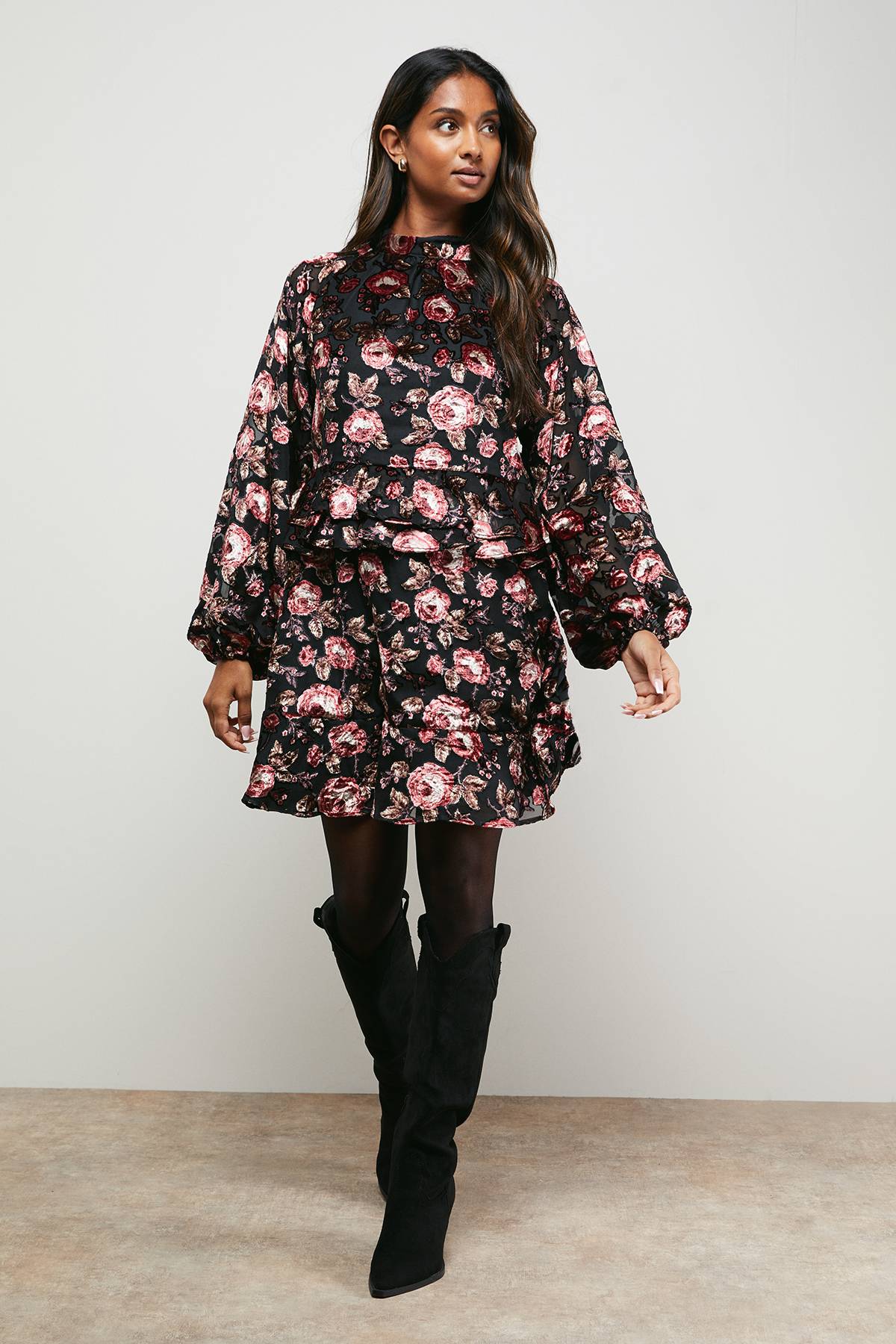 Oasis Robe Mini Boho Étagée Devore