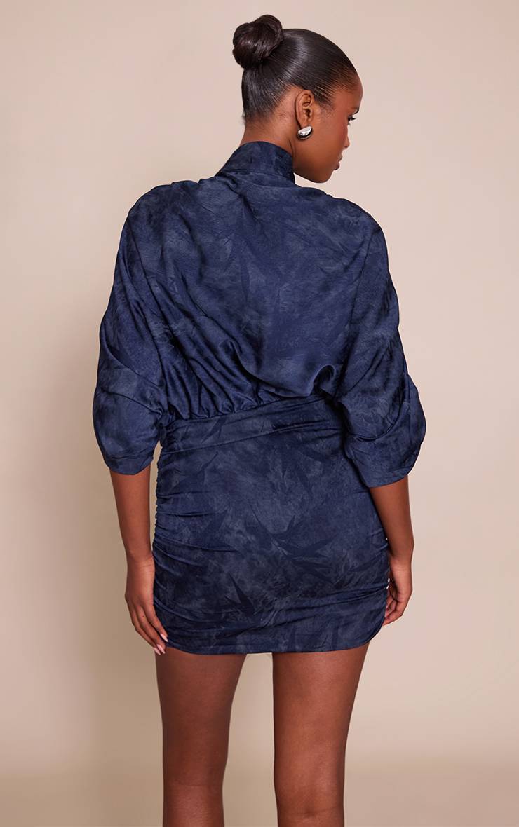 Bleu Robe Mini Col V En Satin Imprimé