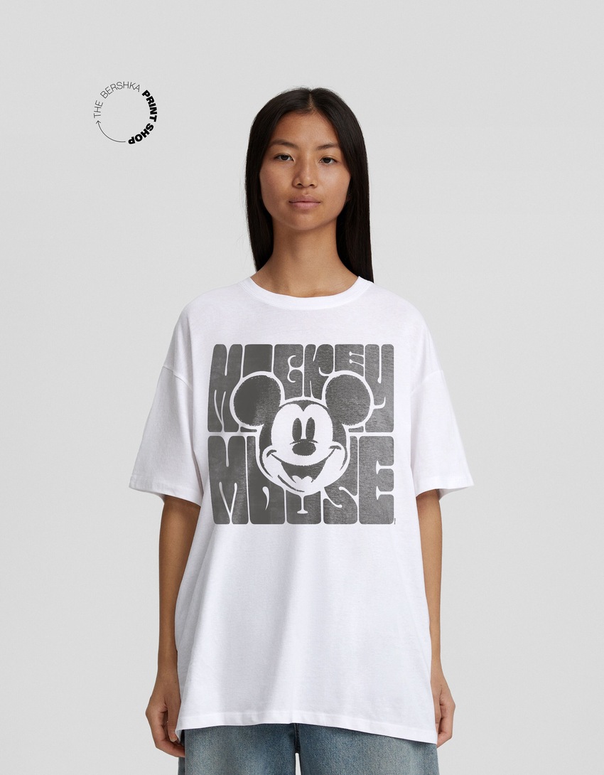 Camiseta de manga curta oversized com estampa do Mickey Mouse