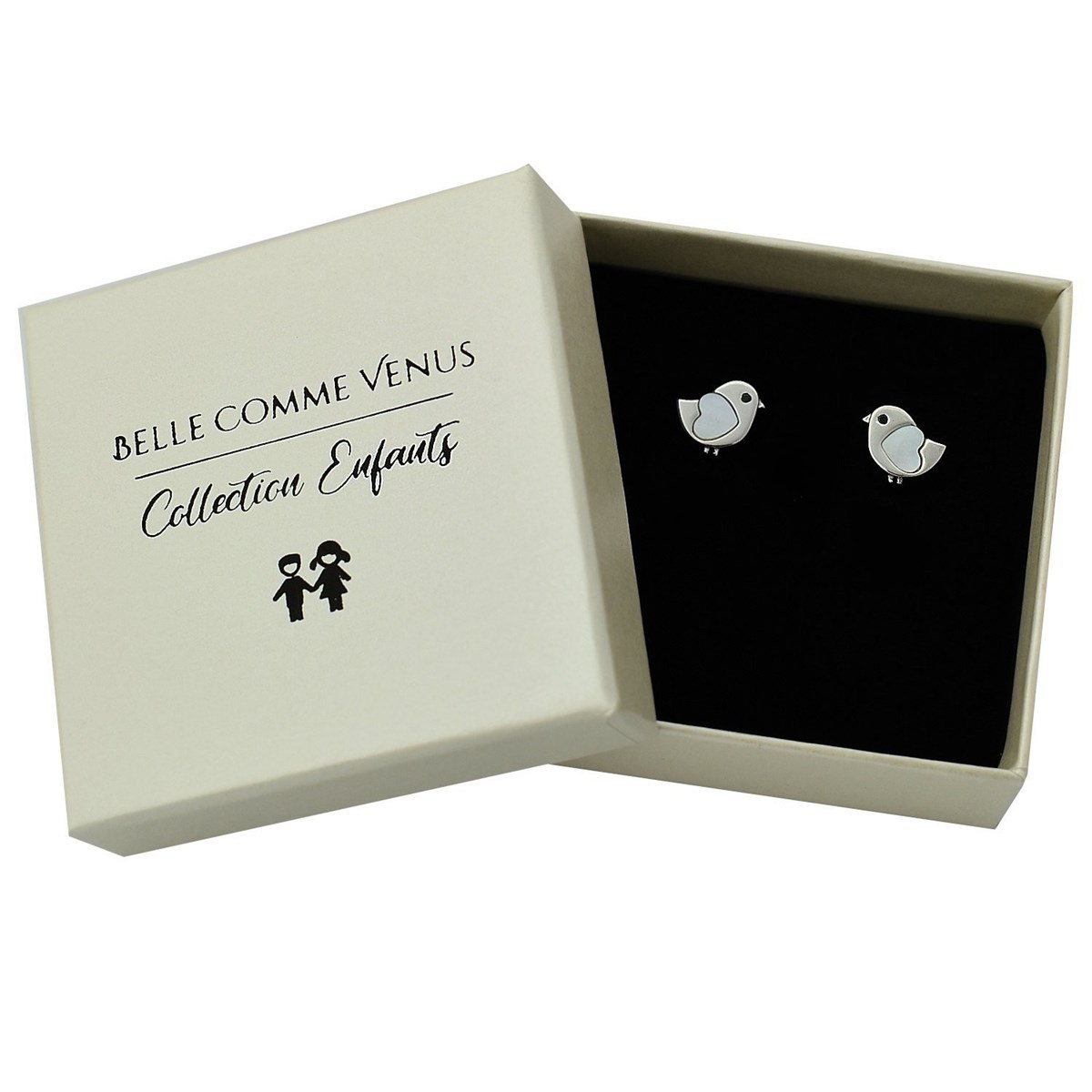 Boucles d'oreilles oiseau coeur de nacre oeil oxyde de zirconium noir Argent 925 Rhodié