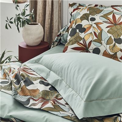 Linge de lit percale motif feuillage luxuriant