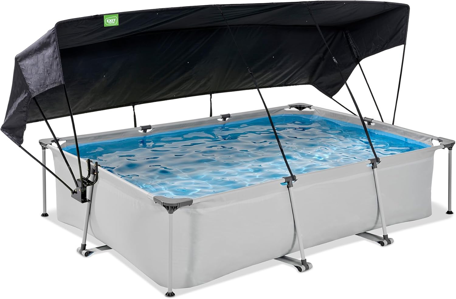 EXIT Toys Soft Grey Pool mit Sonnensegel - 300x200x65cm - Rechteckiger, Kompakter Rahmenpool mit Kartuschenfilterpumpe - Optimaler UV-Schutz - Leicht Zugänglich - Einzigartiges Design - Grau