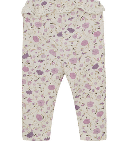 Minymo Leggings - Eierlikör/Rosa m. Blumen