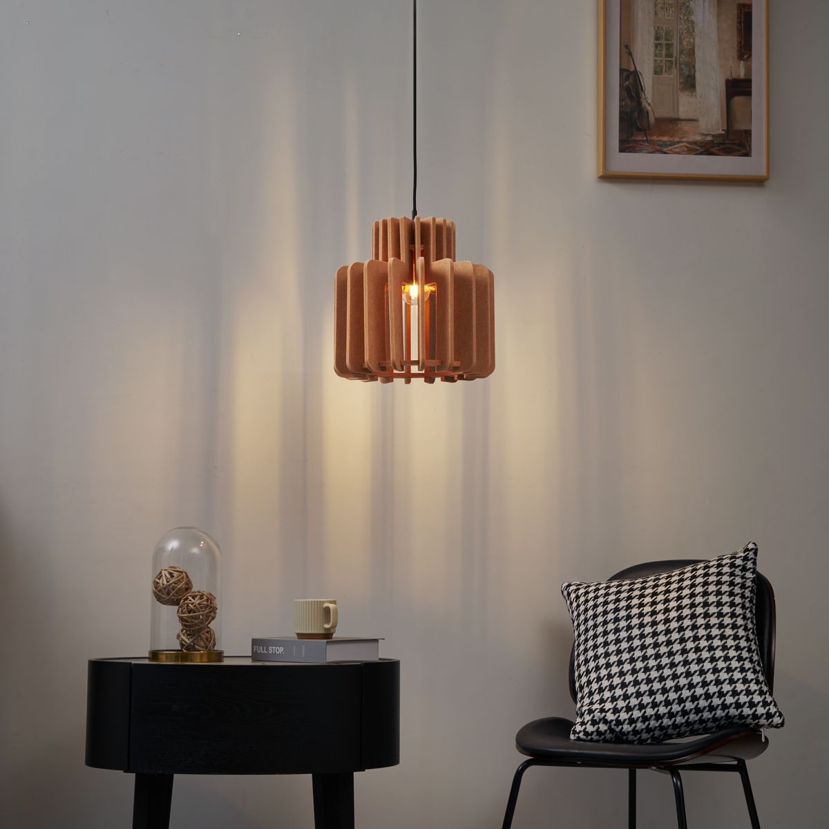 Retro hanglamp zwart met oranje kap - Felt