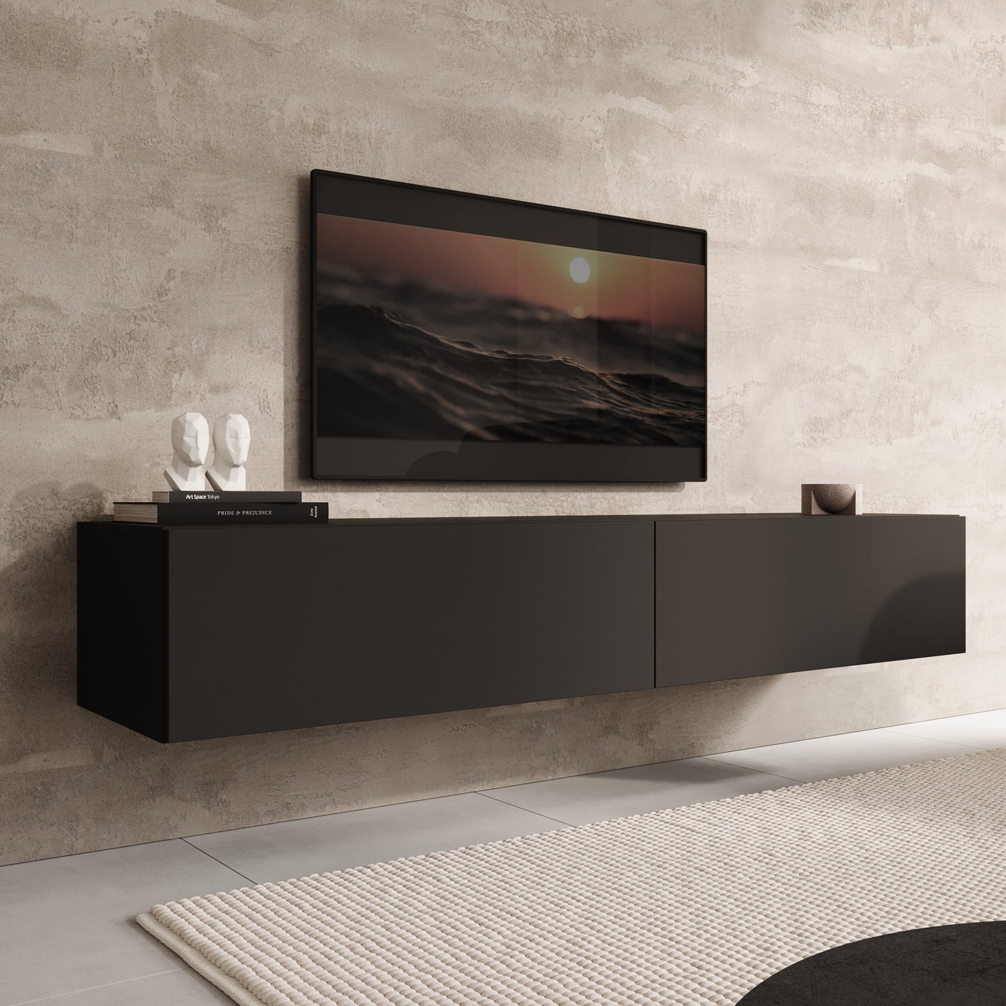 Meubella - TV-Meubel Palm - Mat zwart - 180 cm