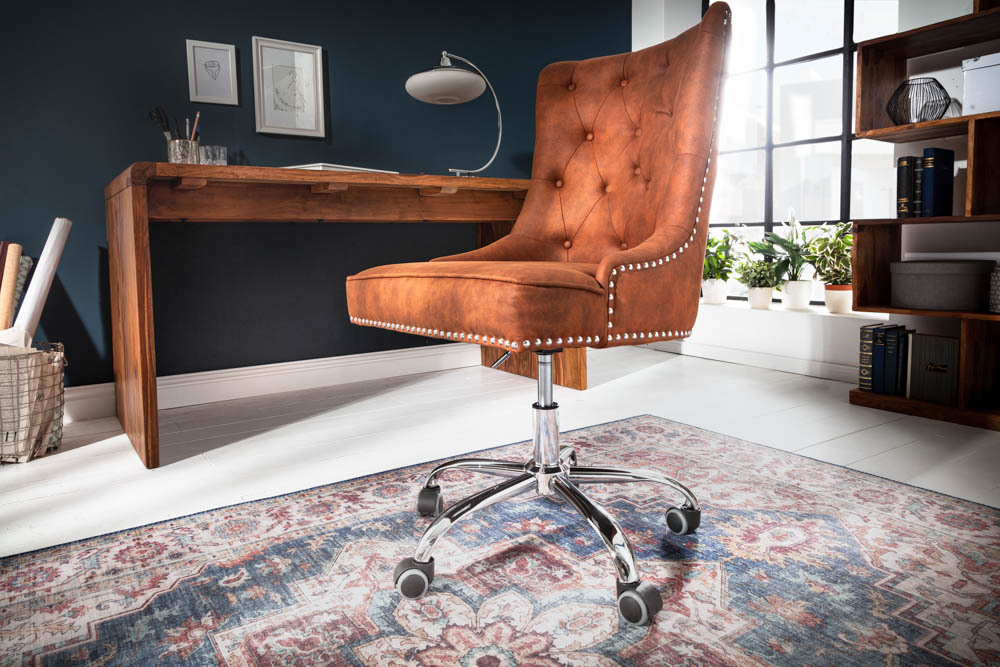 Höhenverstellbarer Bürostuhl VICTORIAN vintage hellbraun mit Chesterfield-Steppung