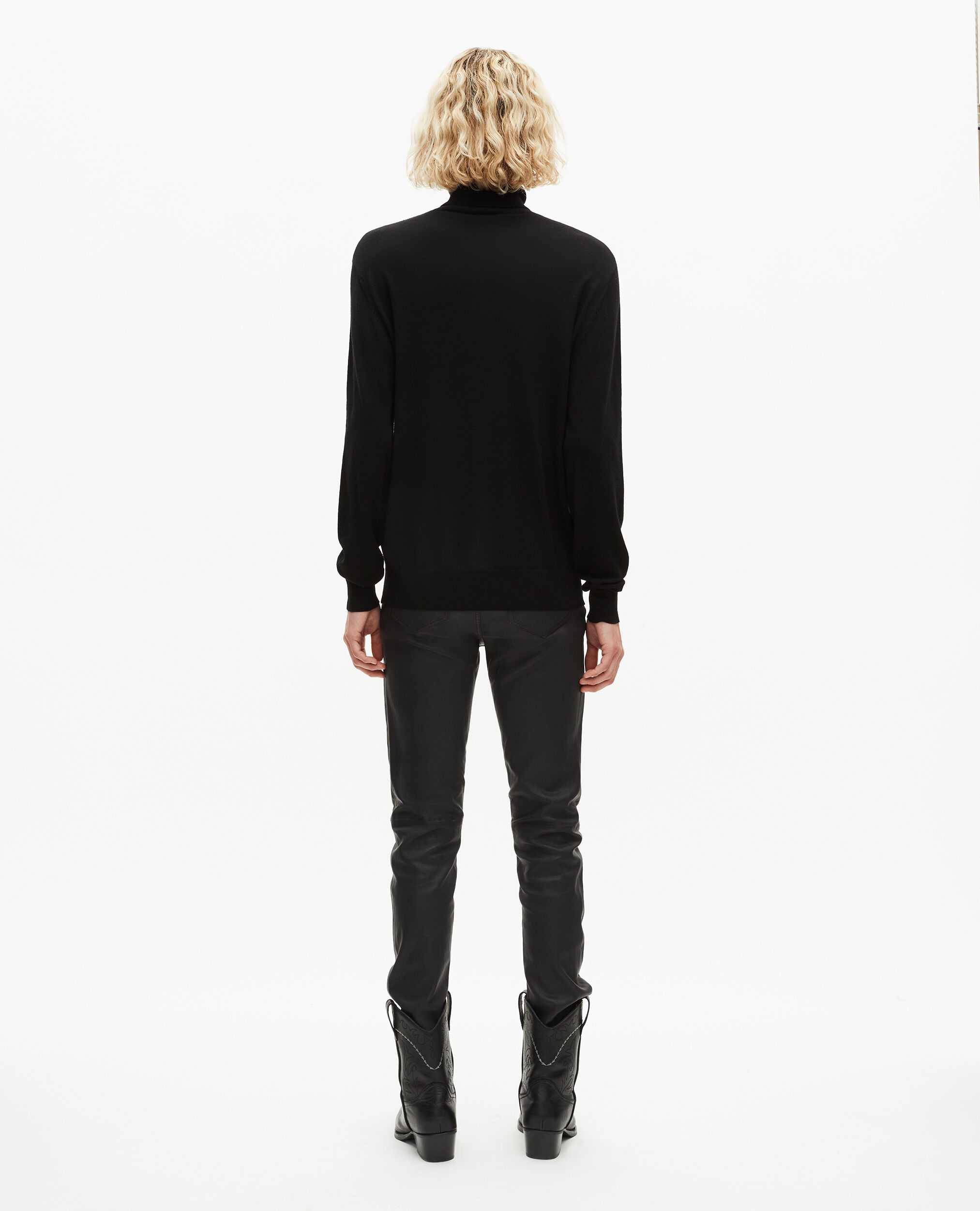 Pull col roulé en laine mérinos noir