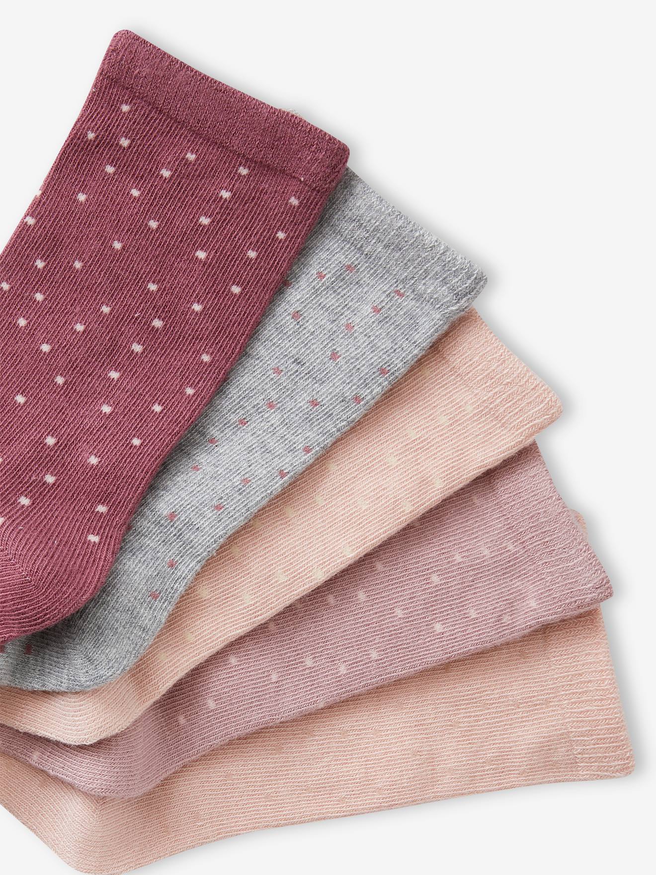 Pacote com 5 pares de meias de bolinhas para meninas, rosa antigo