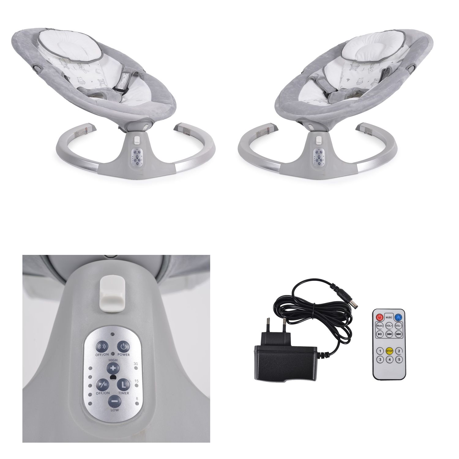 Cangaroo Babywippe Ari Musikfunktion Timer Fernbedienung Moskitonetz Bluetooth grau