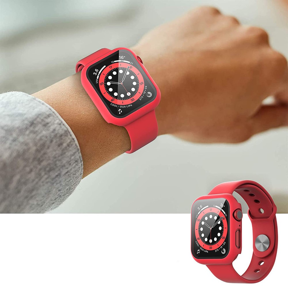 (2er Set) Apple Watch 7 (41 mm) Hardcase Bumper   Schutzglas - Rot
