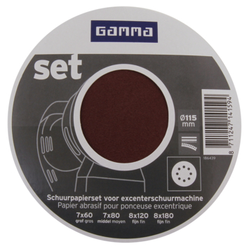 Gamma schuurpapier rond 115mm (7xK60-7xK80-7xK120-7xK180)
