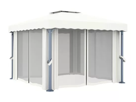 Tonnelle avec rideau 3x3 m Blanc crème Aluminium