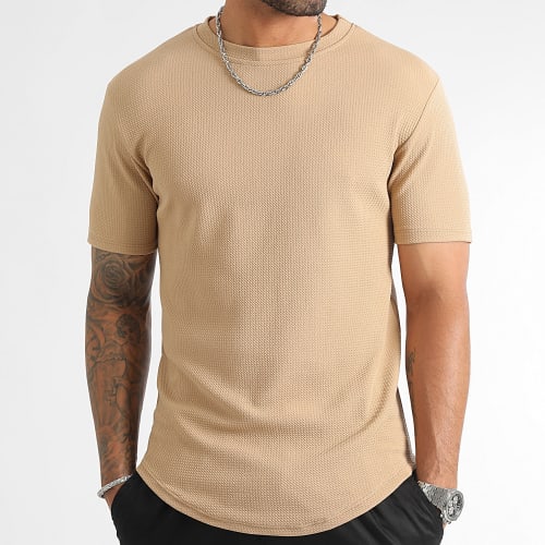 Tee Shirt Texturé Waffle 0298 Beige Foncé
