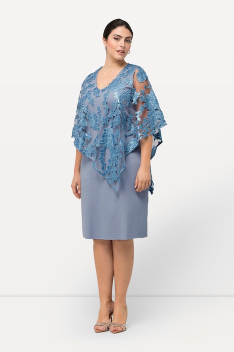 Kleid, Überwurf, Pailletten, V-Ausschnitt, 3/4-Arm