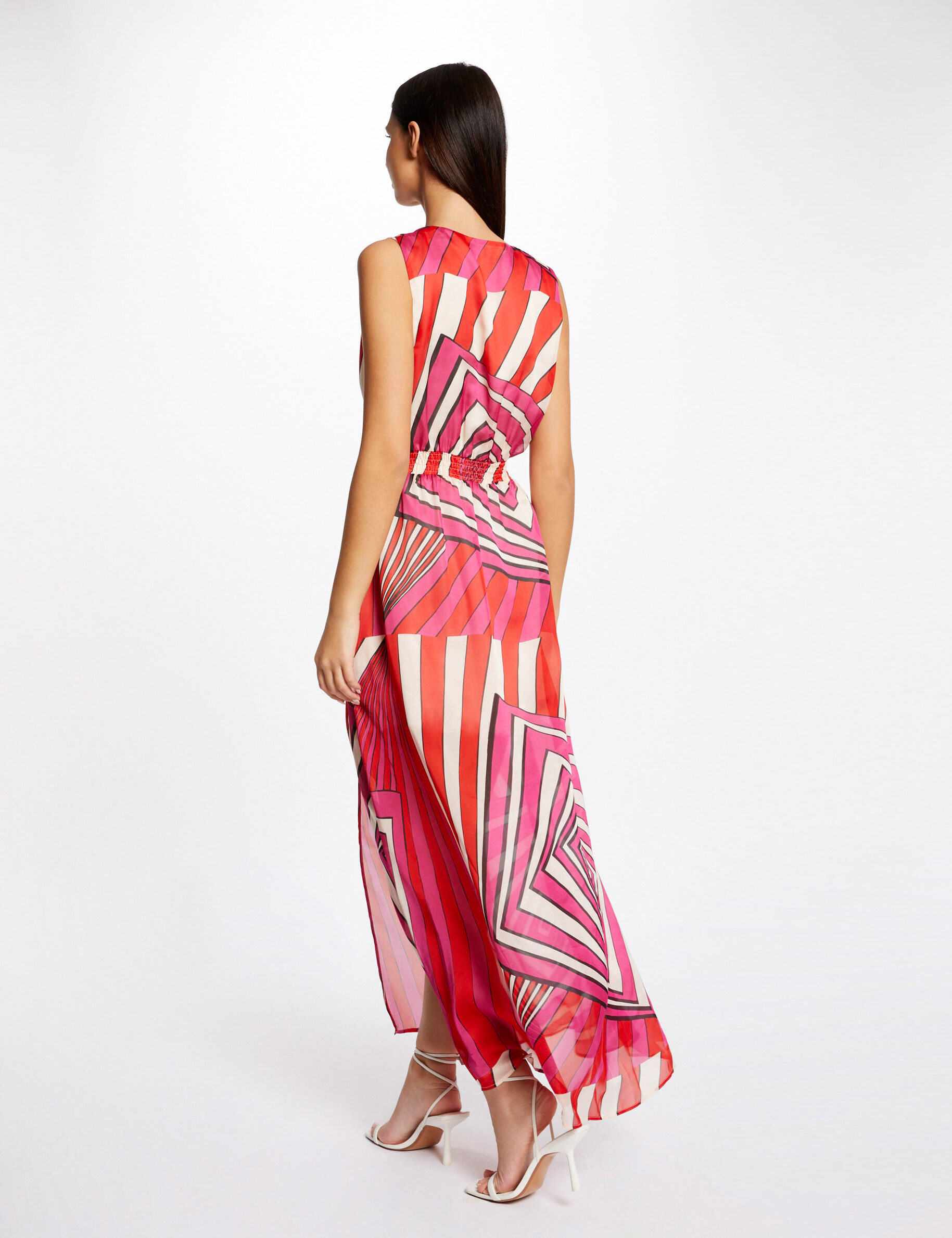 Robe longue cintrée imprimé géométrique multico femme - multico