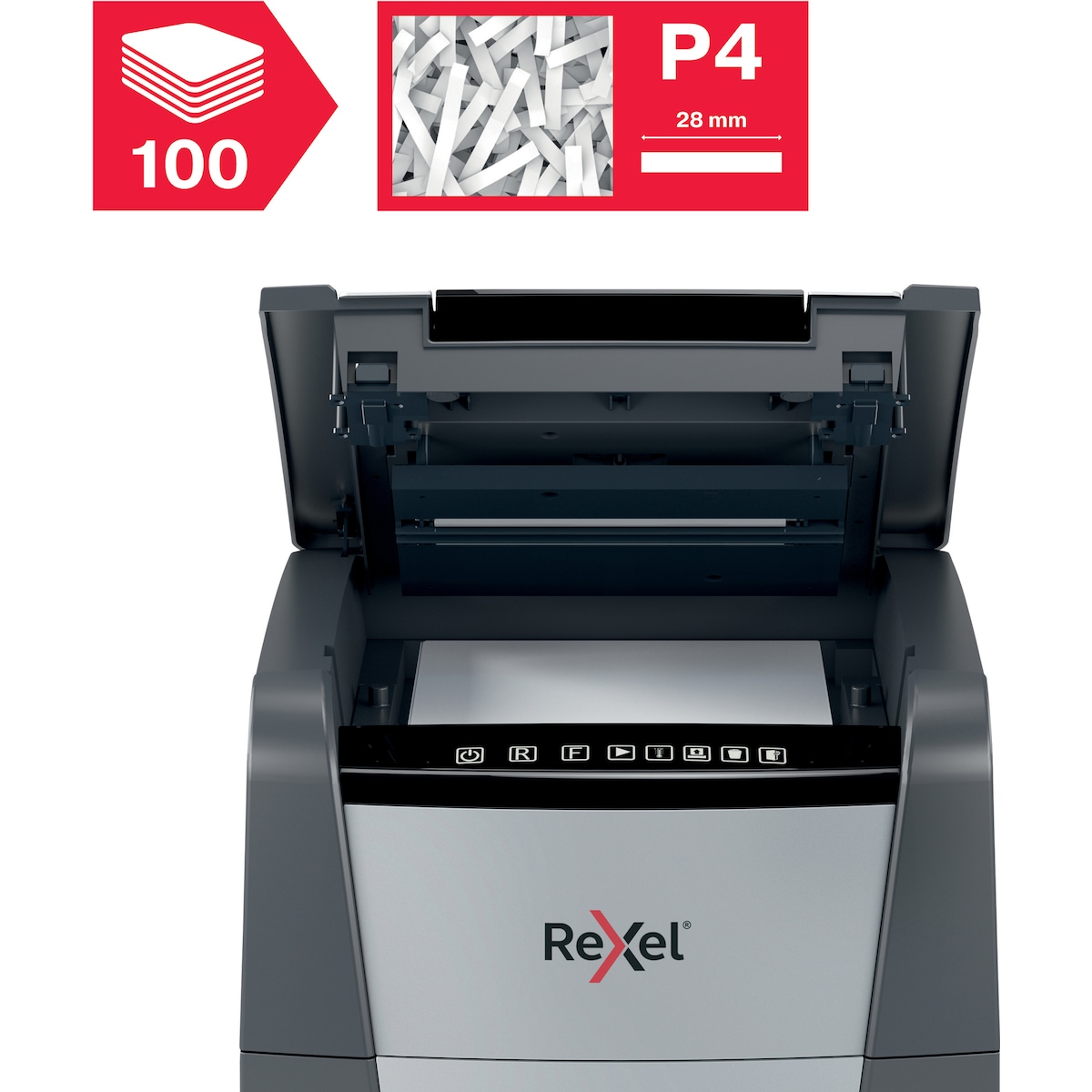 Rexel Optimum AutoFeed+ 100X makulator med krysskutting