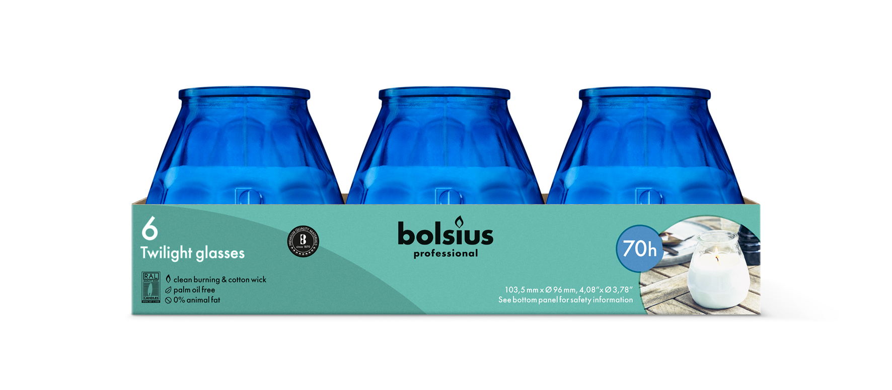 Bolsius Horeca Twilight 104/99 Blauw (6 stuks)