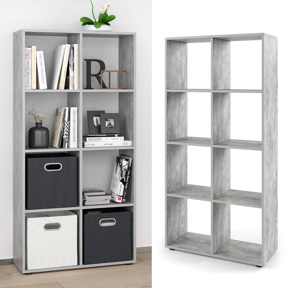 VICCO Raumteiler SCUTUM 8 Fächer Grau Beton - Bücherregal Standregal Wandregal