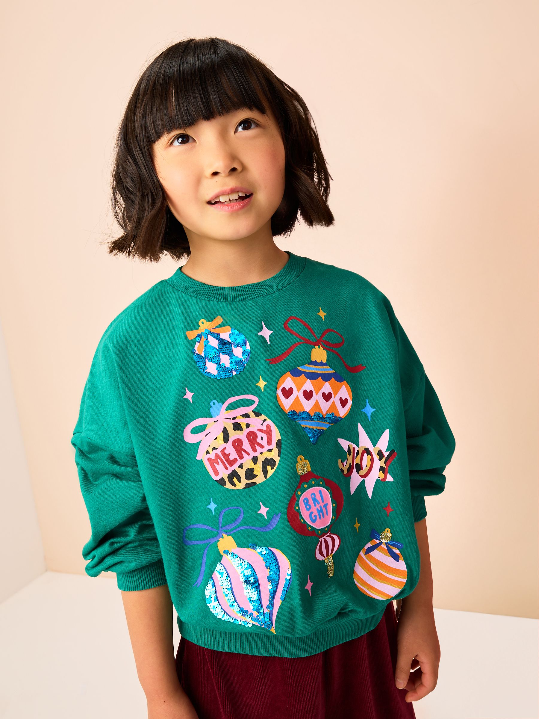 Groene Bal - Sweater met lovertjes en lange mouwen (3-16jr)
