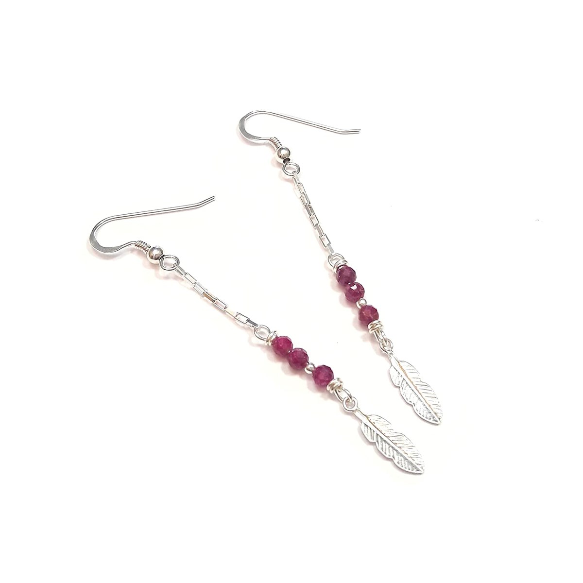 Boucles D'Oreilles Plumes Et Rubi Argent 925