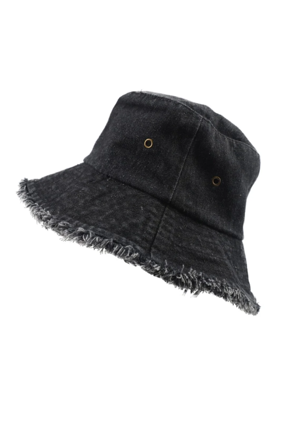 Anobel Copenhagen Frayed Edge Denim Bucket Hat H-29073. black