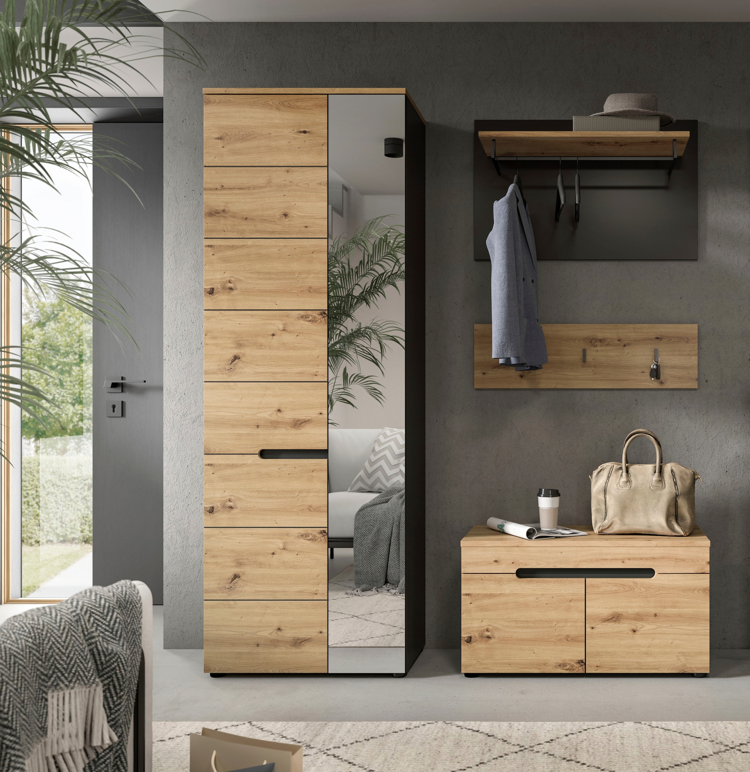 INOSIGN Garderoben-Set »REHAT, TOPSELLER!, 4-teilig, Breite 160cm, individuell stellbar« bestehend aus: Garderobenschrank, Sitzbank, Paneel, Hakenleiste, 3 Stk. tlg.