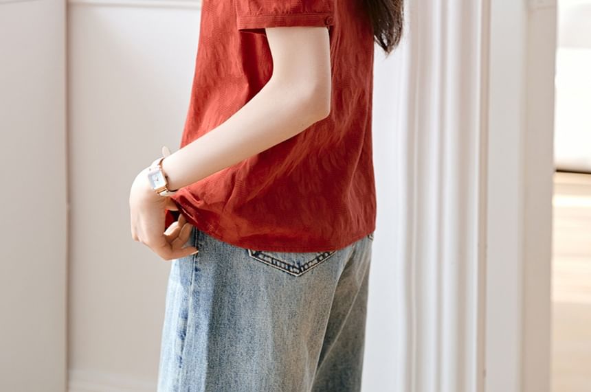 Jeonseon - Blouse met korte mouwen, V-hals en bloemenprint