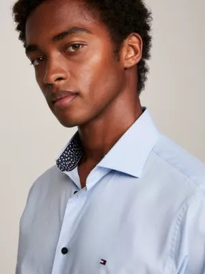 Camisa de popeline slim fit com gola contrastante