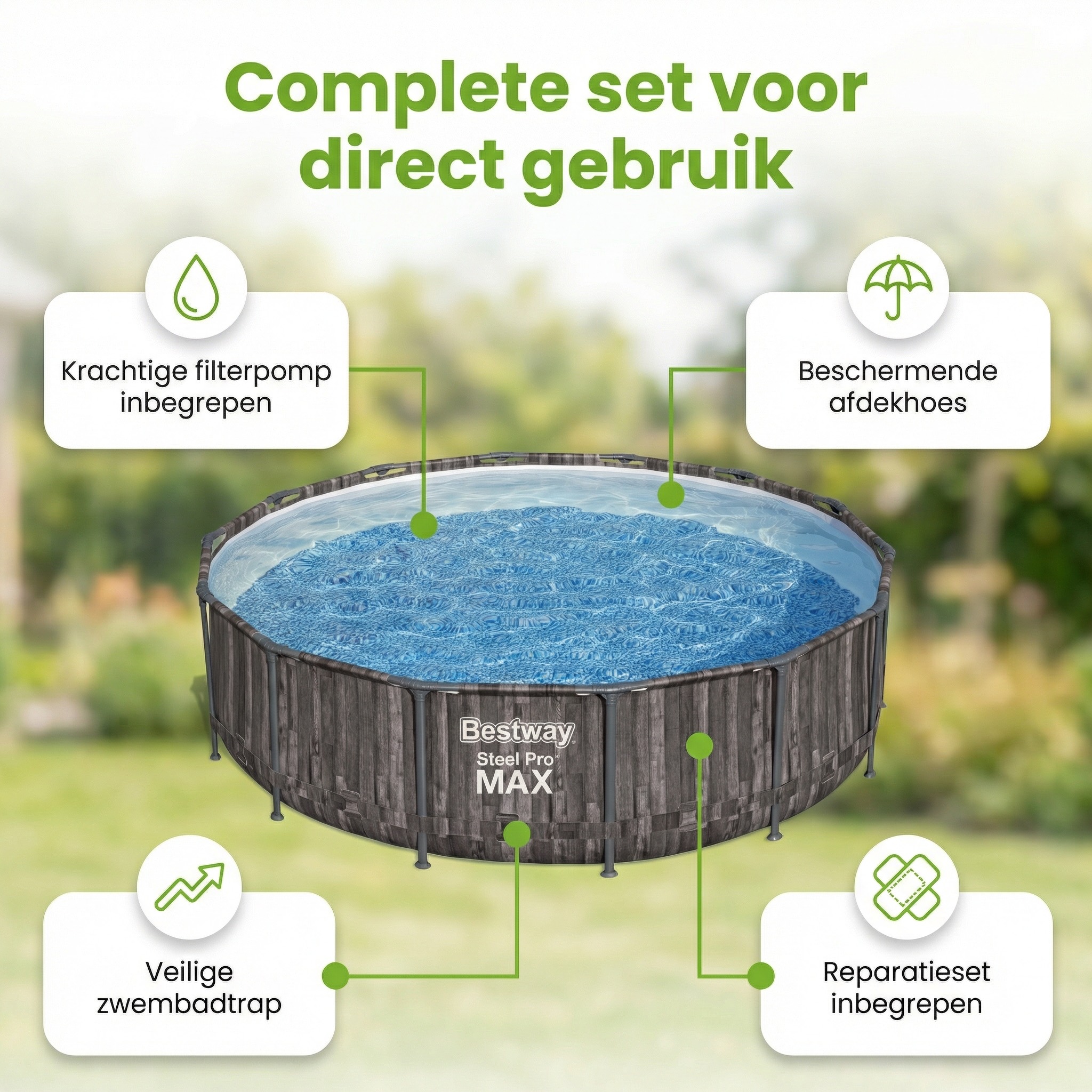Bestway steel pro max 427x107cm zwembad hout – 5-delig