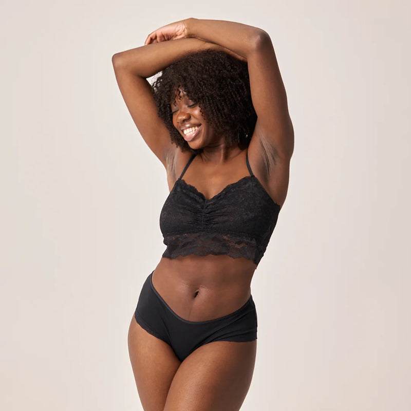 Hipster Panties mit Spitze leg lace aus Bio-Baumwolle Schwarz