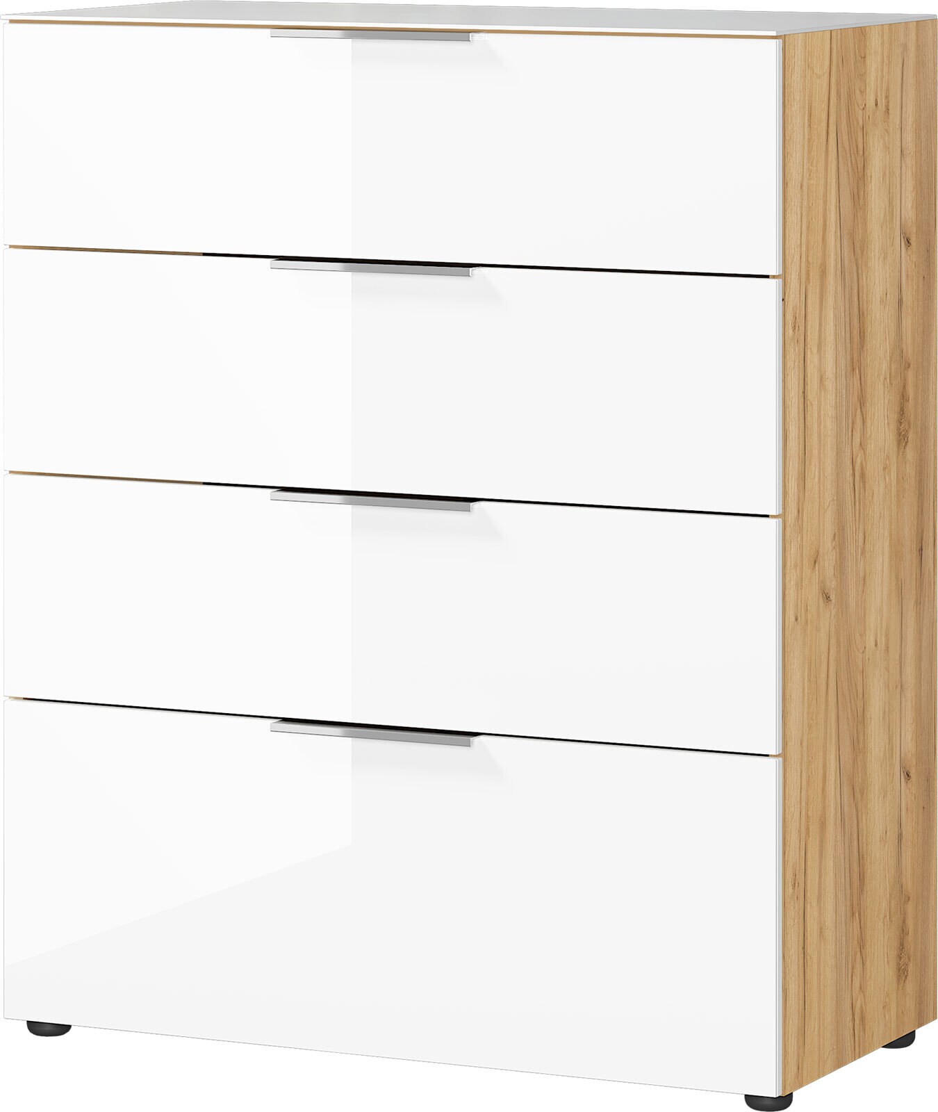 CASAVANTI Kommode OAKLAND 83 x 102 cm Glas Weiß/Navarra-Eiche-Dekor