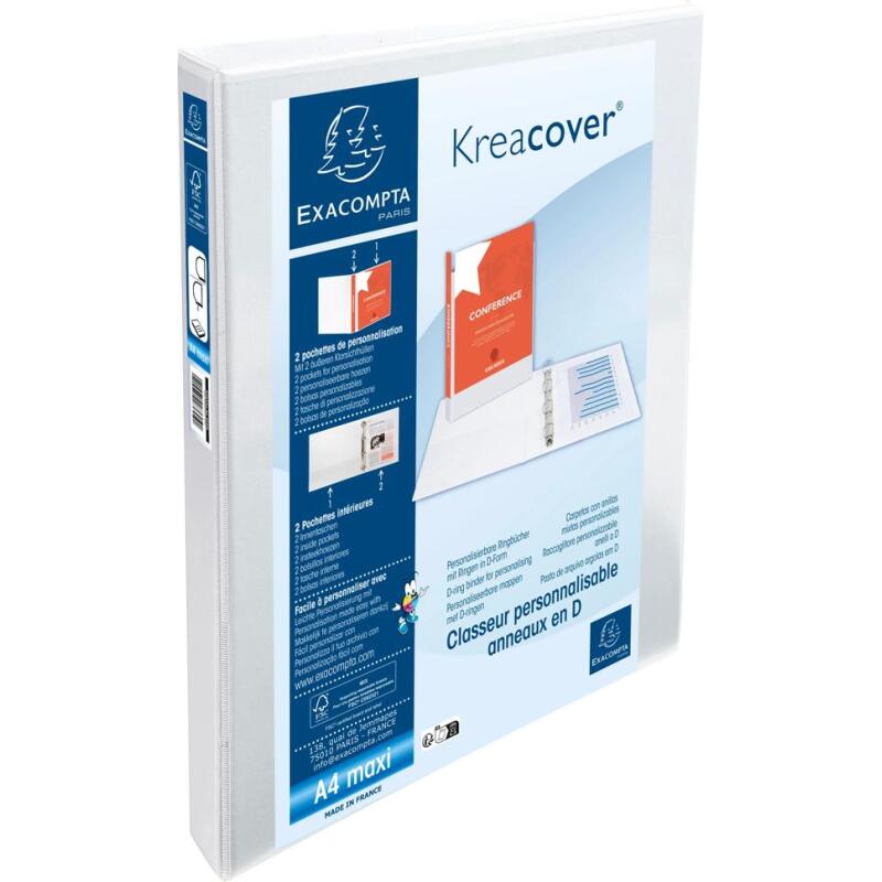 Classeur 2 anneaux cartonné Exacompta Kreacover® personnalisable A4 maxi - Dos 3,8 cm blanc
