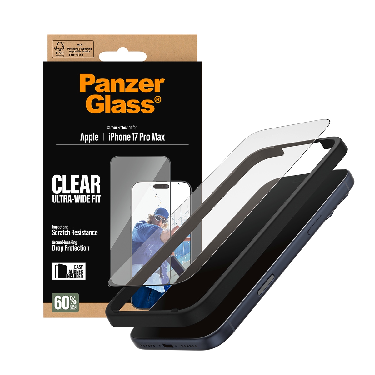 CARE by PanzerGlass Displayschutzglas »Ultra-Wide Fit Screen Protector« für Apple iPhone 17 Pro Max Displayschutzfolie, Schutzfolie, Bildschirmschutz, kratz- & stossfest