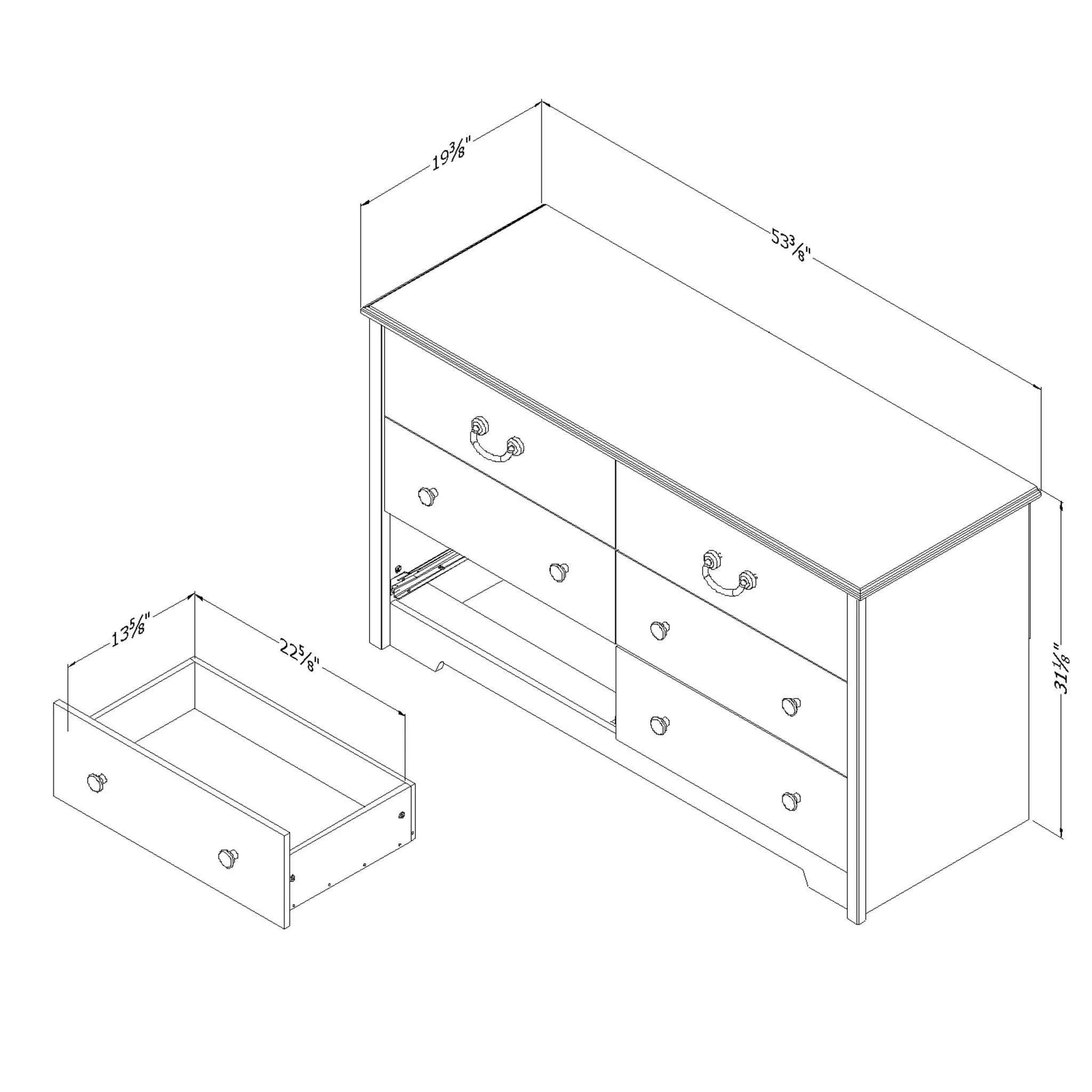 South Shore Commode Double 6 Tiroirs Navali - Myrtille