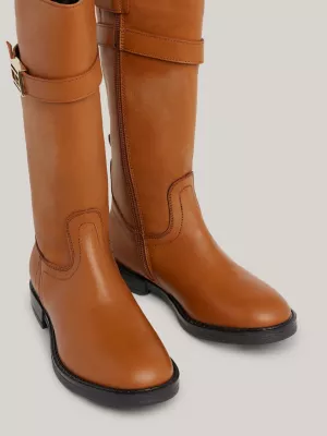 Botas de couro até o joelho com fivela