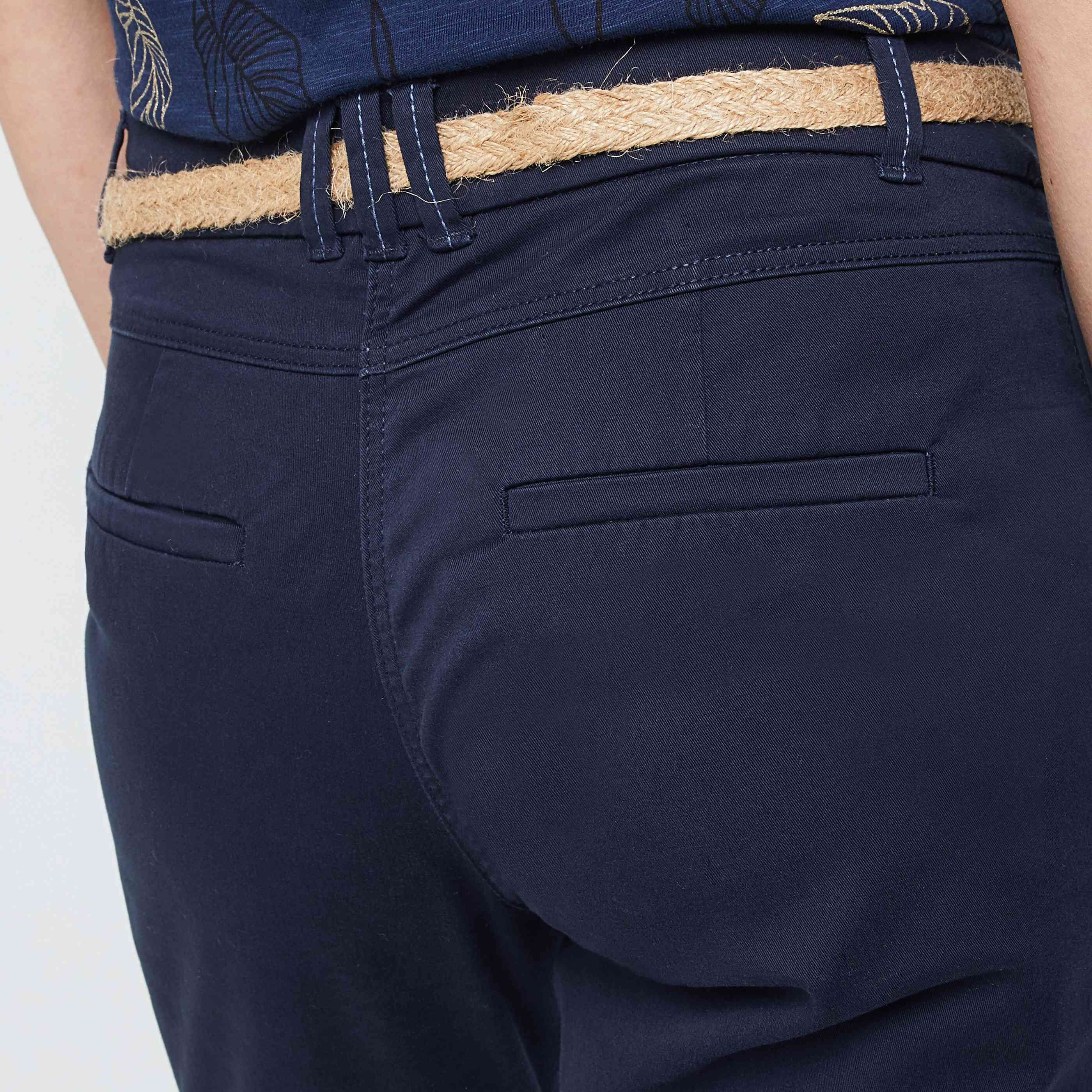 Pantalon chino avec ceinture femme - MARINE