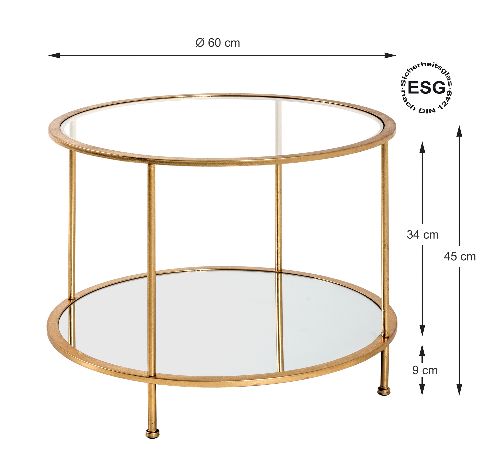 Beistelltisch rund 60 x 60 cm Glas/goldfarbig