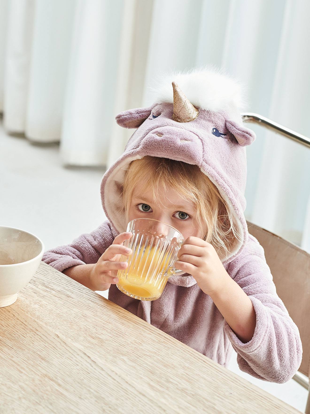 Robe de malha com renda de unicórnio, lilás claro liso com motivos, para meninas