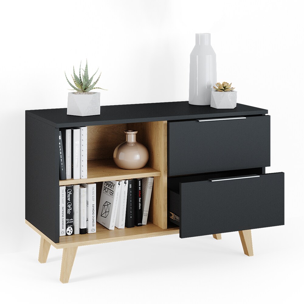 Vicco Kommode Wohnzimmerschrank Anrichte Neptune Anthrazit/Buche Schublade 90 cm