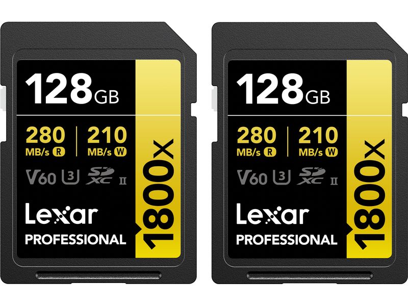 Lexar SDXC-Karte Professional 1800x Gold Series 128 GB 2er SDXC Karte für professionelle Nutzer