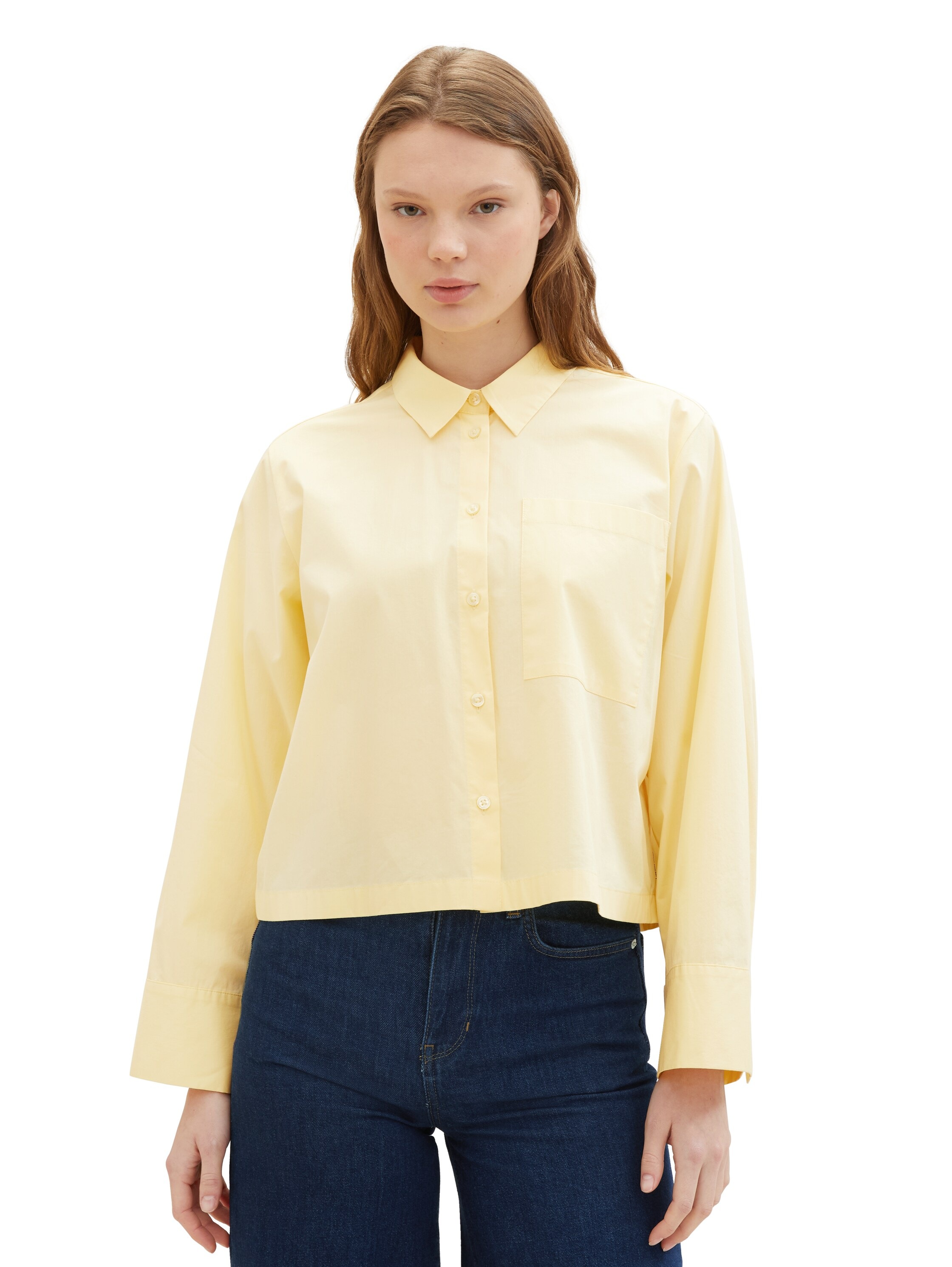 TOM TAILOR Denim Hemdbluse , mit Kellerfalte im Oversize-Look und extra kurz