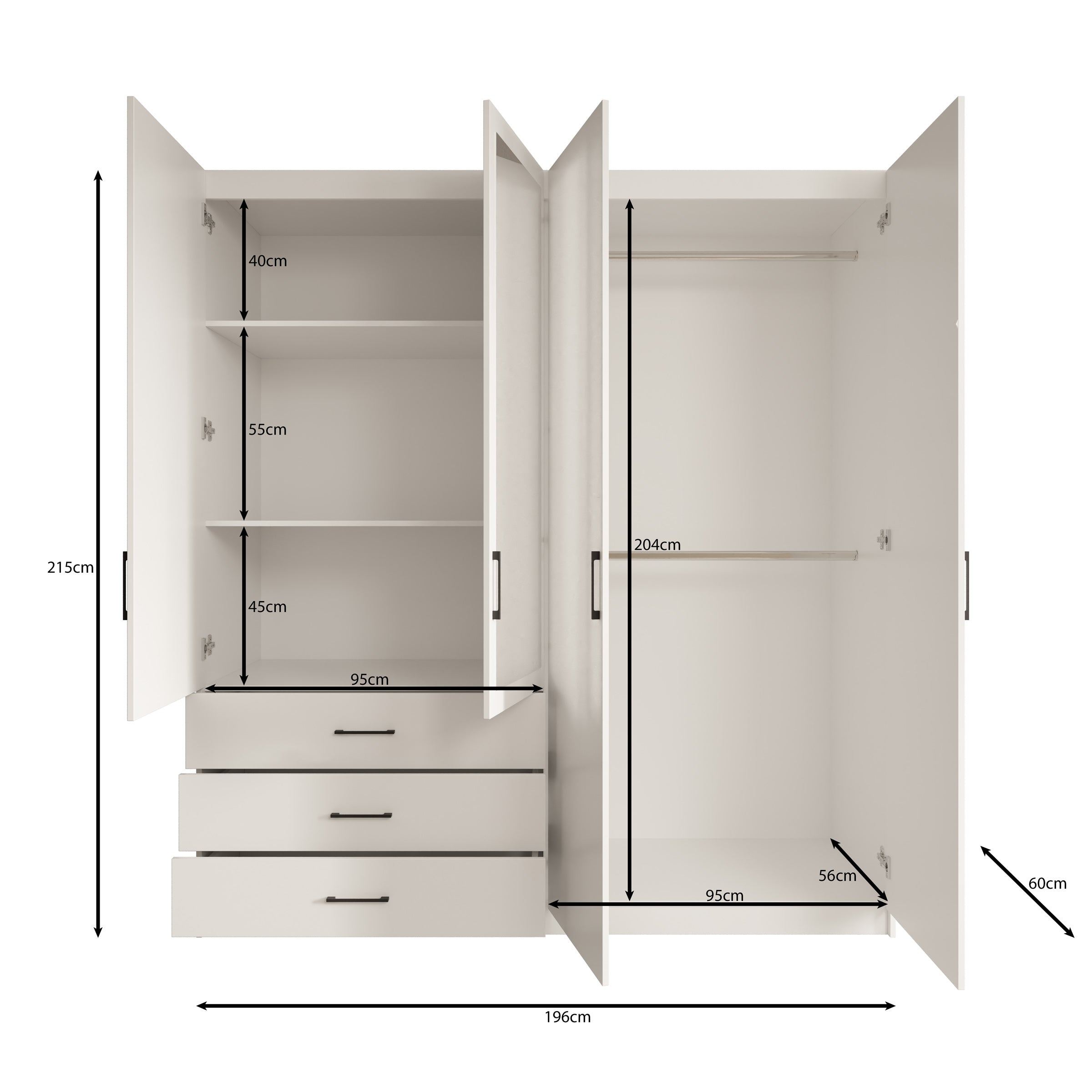 Puro - Kledingkast met 4 deuren - Beige - 196x60x215 cm