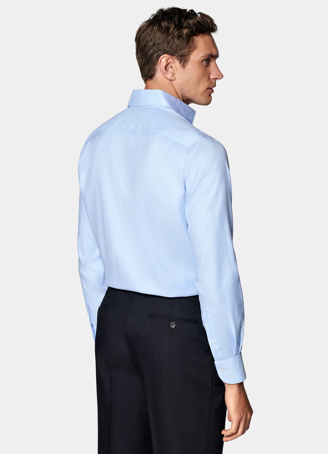 Chemise coupe ajustée en twill bleu clair pied-de-poule