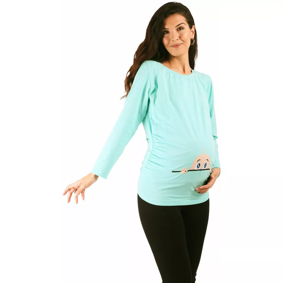 M.M.C. Umstandslangarmshirt Neugieriges Baby mit Motiv Mint