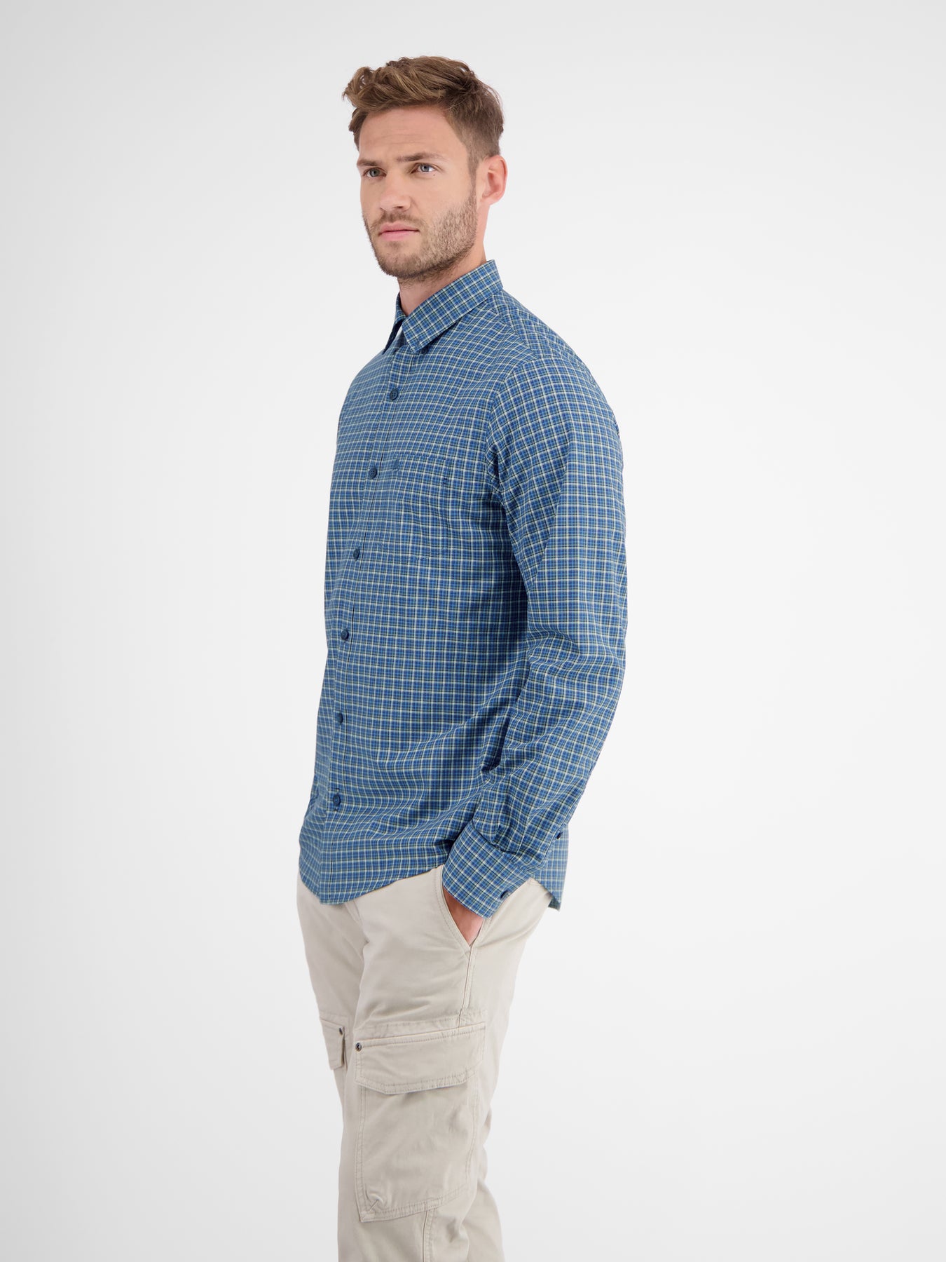 Langarmhemd, kariert, klassischer Button-down-Kragen