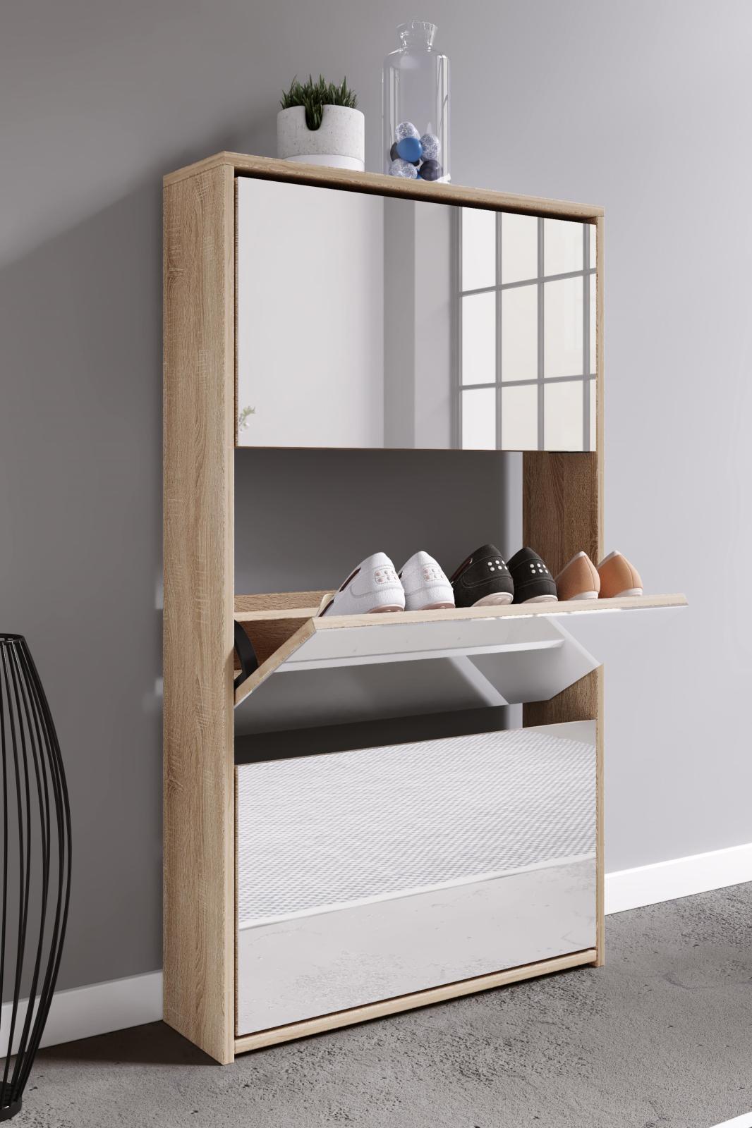 Schuhschrank STIDO XL - Honig Eiche - Frontspiegel - 63 cm