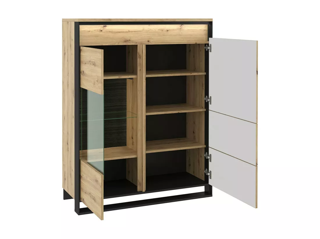 Étagère Luliru 105, Fermé|Avec des portes, Stratifié|Verre trempé|MDF, 140x110x41cm