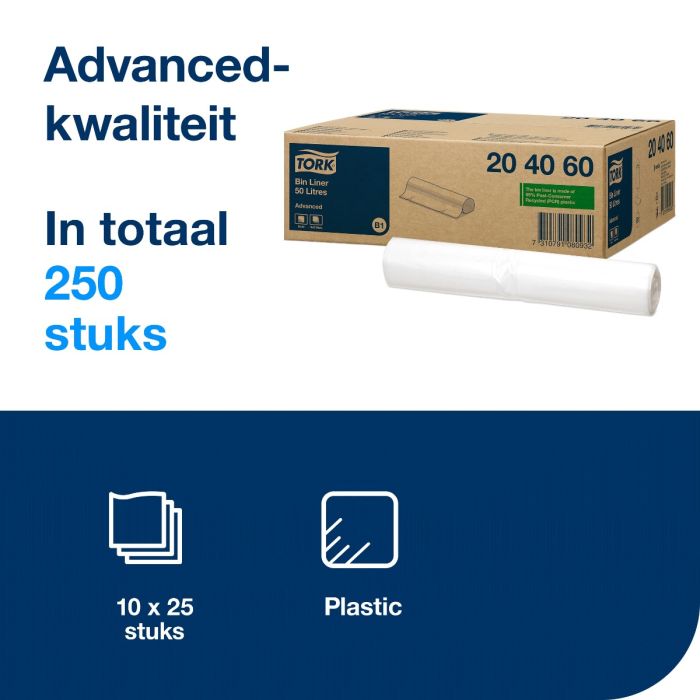 Tork 204060 B1 Afvalzakken 50 liter transparant 90x35x27cm à 250 stuks (204060)