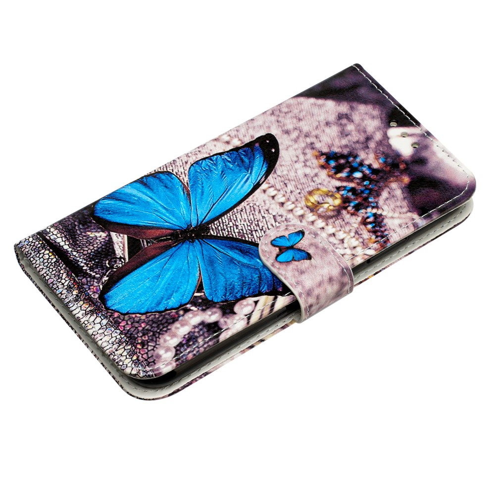 iPhone 16 Leder Tasche Hülle mit Kartenfach Blauer Schmetterling