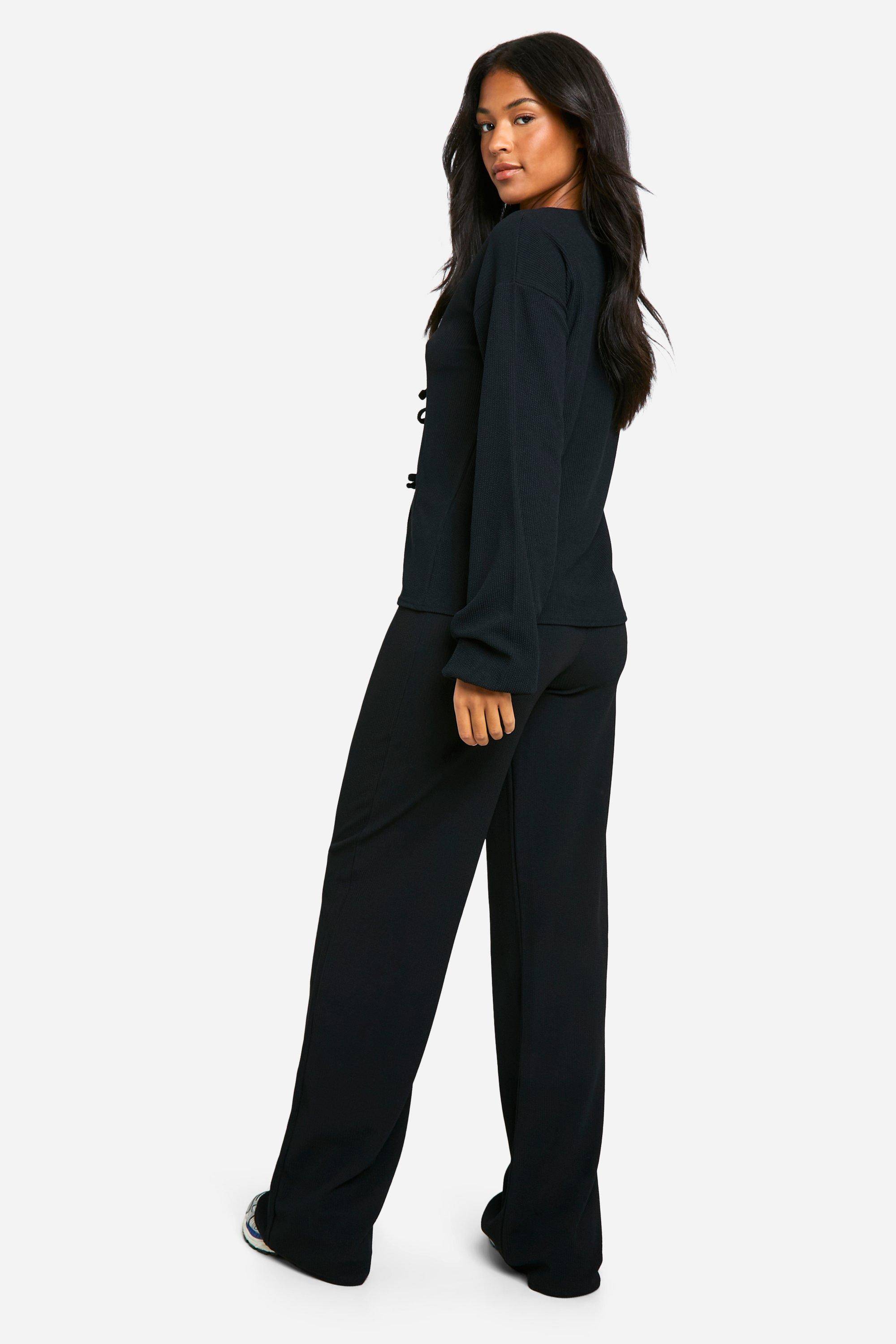 boohoo Ensemble Coordonné Tall Blouse Froissée à Nœud et Pantalon